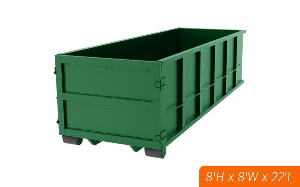 40-yard dumpsters typically have a length of 22 feet, a width of 8 feet, and a height of 7 feet